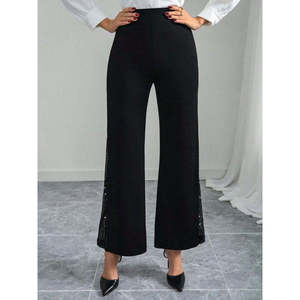 Pantalones de crepé importados con detalles de tul en las cinturillas, 29964 - Negro - Product Image 4
