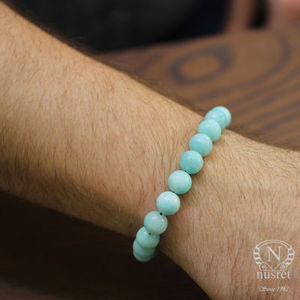 925 Sterling <b>Silver</b> Men's <b>Bracelet</b> with Amazonite Natural Stone Crystal <b>Bracelets</b> & <b>Bangles</b> - Product Image 1