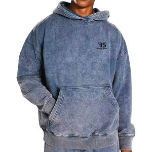 Sudadera con capucha de lavado ácido para hombre con puños acanalados y tela de mezcla de algodón duradera Sudadera con capucha de lavado ácido suave para hombres - Product Image 2
