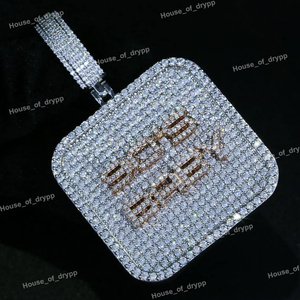 Colgante Personalizado Iced Out de Plata con Moissanita y Diamantes, Estilo Hip Hop Bling, Colgante Cuadrado, Joyería de Declaración, Regalo para Hombres y Mujeres - Product Image 2
