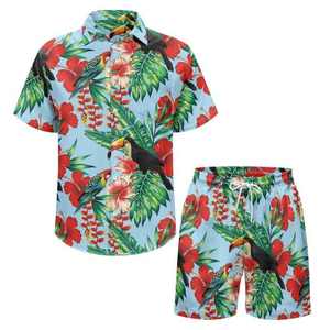 Conjunto informal de dos piezas de verano con logotipo personalizado, camisa y pantalones cortos de algodón transpirable para salidas a la playa - Product Image 2