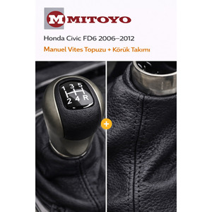 Pomo de Palanca de Cambios de Cuero y Funda de Aluminio para Honda Civic FD6 2006-2012, Transmisión Manual de 5 Velocidades - Product Image 4