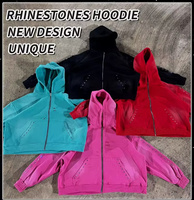 Sweat à capuche surdimensionné strass personnalisé délavé à l'acide poids lourd 500gsm 100% coton Streetwear unisexe épaule tombante pleine marque personnalisée