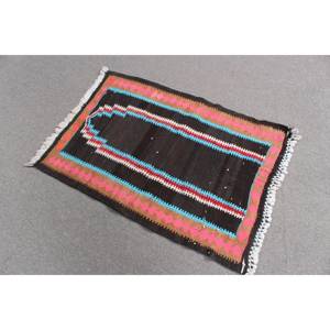 Turkish Kilim Rug 2.5x3.37 ft, <b>Brown</b> Pink Bordered <b>Wool</b> Vintage Rug - Product Image 2