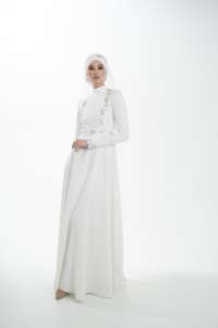 Robe Abaya de couleur ivoire avec Cape pour femmes musulmanes, robe de mariage avec coiffure, exclusivité islamique - Product Image 3