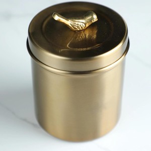 Brushed Gold Metal Storage Jar with Decorative Bird Lid Modern Luxe Home & Kitchen Container At Best Price - Product Image 4