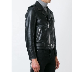 Chaqueta de motorista de cuero para hombre, chaqueta bomber de moda con cuello con capucha y cremallera frontal negra personalizada - Product Image 4
