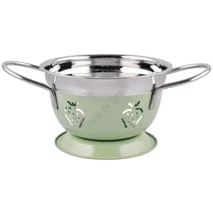 Stainless Steel Berry Colander With a Light Green Color Stainless steel kitchen utensils in light green