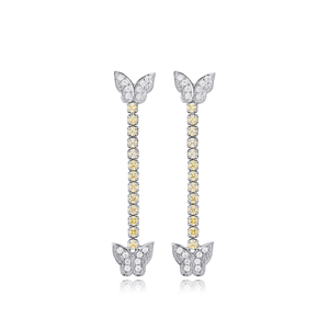 Butterfly Design Tennis Chain Long Stud Earring Turkish Wholesale Handmade 925 Sterling Silver Jewelry - Product Image 5
