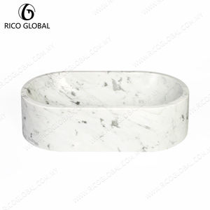 Lavabo Ovalado de Mármol Blanco Moderno y Elegante con Vetas Grises, Grifo Elegante y Mueble para Baño - Product Image 1