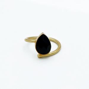 Most Selling Natural Black Onyx Pear <b>Ring</b> Trendy 18K Gold Plated Wedding <b>Ring</b> <b>for</b> Women & <b>Girls</b> Available Inexpensive Price - Product Image 2