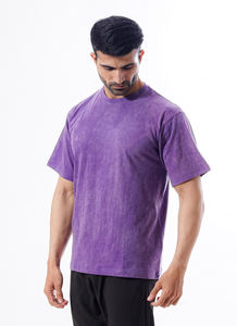 เสื้อยืดคอกลมแขนสั้นเข้ารูปสำหรับผู้ชายเสื้อคอลูกเรือสีพื้นผ้าฝ้าย100% สีม่วงสำหรับซักปรับแต่งได้ - Product Image 2
