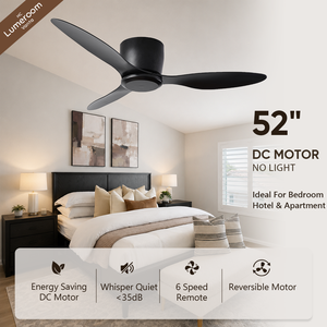 Modern Ceiling <b>Fan</b> 52 Inch <b>Remote</b> <b>Control</b> Flush Mount Ceiling <b>Fan</b> for Bedroom Dining Room Low Profile Black - Product Image 1