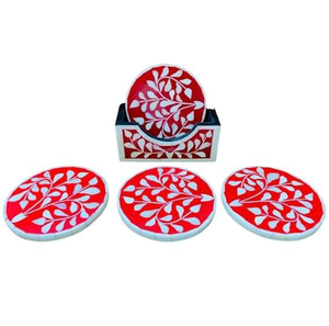 Posavasos Cuadrados Clásicos Hechos a Mano con Incrustaciones de Hueso de Nogal Indio, Ecológicos, con Soporte con Diseño Floral para Decoración del Hogar - Product Image 1