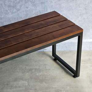 Rubber <b>Wood</b> Patio <b>Bench</b> 120x35cm Powder-Coated Iron Legs Solid <b>Wood</b> GBD025 - Product Image 5