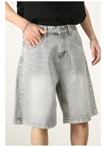 Shorts de Mezclilla Vintage Verano 2024 para Hombre, 100% Algodón, Corte Holgado, Pierna Recta, Cintura Alta, Cierre de Botones, Secado Rápido - Product Image 6