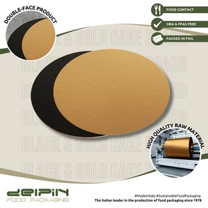 Plateau à gâteau rond noir et or jetable en carton gaufré, design solide, qualité commerciale, usage alimentaire - Product Image 3