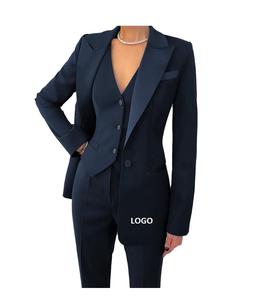 Moda mujer Color marrón traje de negocios Color sólido transpirable traje de boda esmoquin abrigo pantalones chaleco 3 uds conjunto vestido Blazer chaqueta - Product Image 5