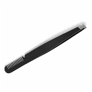 Pinzas para Cejas con Peine, Acero Inoxidable, Punta Inclinada, Herramienta de Depilación de Precisión, Color Negro, Herramienta 2 en 1 para Cejas - Product Image 6