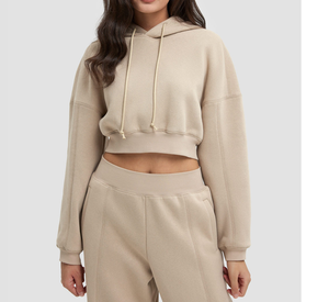 Ensemble de jogging d'hiver personnalisé OEM pour femmes sweat-shirt à capuche en coton avec logo avant 2 pièces haut et bas en tricot - Product Image 1