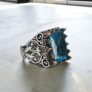 Anillo Azuris de Plata de Ley 925 de Alta Calidad para Hombre con Piedra Negra Natural, Estilo Otomano, Hecho en Turquía VALKH1674 - Product Image 4