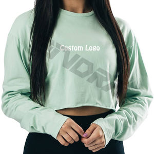 Top corto para mujer, elegante con cuello redondo Camiseta azul de diseñador, camiseta personalizada con diseño de logotipo OEM, camiseta de vestir para mujer con alto descuento - Product Image 2