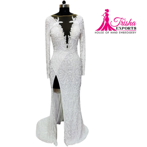 Vestido de novia hecho a mano con lentejuelas y patrón bordado decoración noche y mini vestidos - Product Image 1