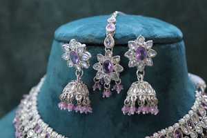 Eid llegadas mujeres indio nupcial boda compromiso gargantilla collar pendientes conjunto platino plateado circón joyería de moda - Product Image 3