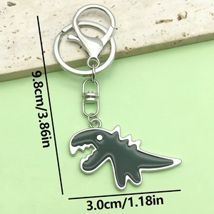 Hot bán Keychain màu đen và trắng kim loại phim hoạt hình khủng long động vật Ba lô xe trang trí mặt dây chuyền - Product Image 3