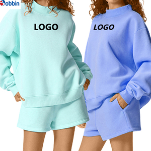 Sweatshirts et ensembles de survêtement pour femmes sur mesure, ensembles de sweat-shirts et shorts unis à col rond pour femmes, tailles plus grandes - Product Image 6