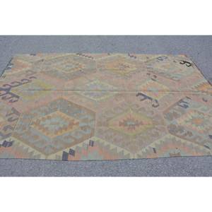 Tapis Kilim Turc Vintage 5.3 X 8.5ft Marron Vert Patchwork Design Laine avec Support en Latex Tissage Plat et Techniques Jacquard - Product Image 3