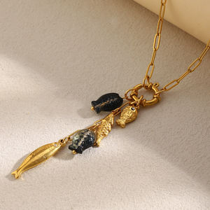 Collana con nappe da sogno collana con ciondoli a forma di pesce collana con fermaglio per carta gioielli in acciaio inossidabile placcato oro - Product Image 5