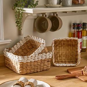 Ensemble de 3 paniers de rangement en jacinthe d'eau pour la décoration intérieure, panier de rangement fait à la main, vente en gros, écologique, fabriqué au Vietnam - Product Image 3