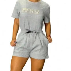 Survêtements d'été décontractés personnalisés ensemble court 2 pièces pour femmes ensemble de t-shirt à manches courtes en coton pour hommes ensemble de shorts d'été unisexe pour femmes - Product Image 6