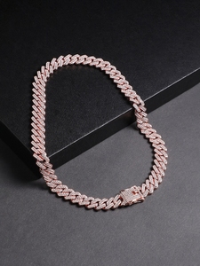 14kt Rose Gold Lab Grown Round Brilliant and baguette Cut Vvs Clarity Diamond <b>Iced</b> <b>Out</b> Cuban <b>Chain</b> in Hip Hop Style - Product Image 2