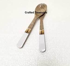 100% naturel en bois et émail imprime couverts salade ensembles de service pour Restaurant taille personnalisée vaisselle couverts ensembles pour la vente en gros - Product Image 3