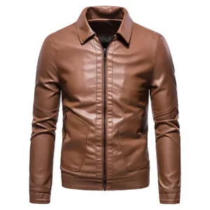 High Quality Polyester/Cotton Stand Collar Men's <b>Leather</b> Jacket Waterproof Breathable Plus Size Zipper Closure Factory Direct - Product Image 6