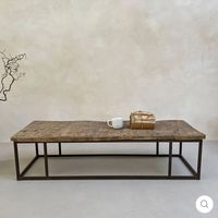 Table basse rectangulaire en bois brun aspect antique, facile à assembler, design scandinave, acier durable, fabrication artisanale, stock Inde