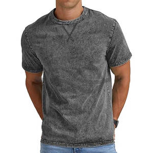 Chemises en coton vieilli pour hommes Vintage Hipster & Hip Hop Longline T-shirt à col rond Élégant Tendance Microfibre Décontracté - Product Image 1