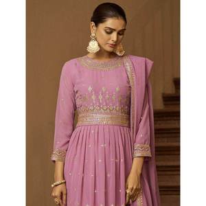 Ensemble Anarkali en Georgette à Paillettes Rose Clair pour Femmes Ensemble Élégant Facilité - Product Image 5