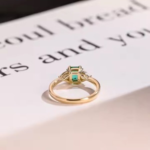 10K/14K/18K or massif certifié IGI laboratoire cultivé émeraude bague de fiançailles trillion Accent cadeau d'anniversaire pour femme trois anneaux - Product Image 2