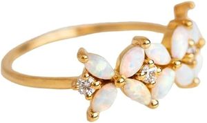 Anillo de mujer Ópalo natural CZ Piedra preciosa Octubre Piedra natal Ansiedad Navidad Minimal Joyería hecha a mano Anillo de plata esterlina 925 - Product Image 4