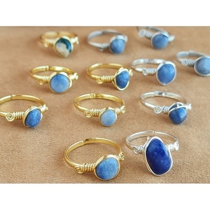 Polished Blue Stone Fashion <b>Rings</b> Gold and Silver Plated Wire Wrap for Resale Appeal - Product Image 2