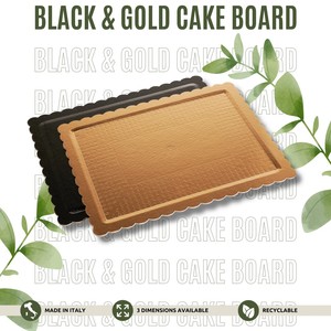 Base para Pastel Rectangular Desechable Laminada con Borde Corrugado, Negra y Dorada, Diferentes Tamaños Disponibles, Personalización Disponible - Product Image 2