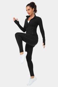 Combinaison de sport à manches longues pour femme, séchage rapide, fermeture éclair, yoga, BBL, jogging, polyester/nylon - Product Image 6
