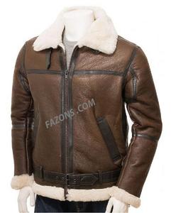 Chaqueta de cuero de aviador de piel de oveja real B3 para hombre, ropa de calle de bombardero informal, forro de Sherpa cálido, chaqueta de moda OEM - Product Image 5
