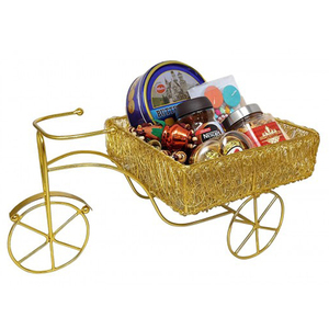 Handmade Round Shape Metal <b>Gift</b> <b>Hamper</b> Basket Superior Quality Gold Color Metal <b>Wedding</b> Basket in India - Product Image 3