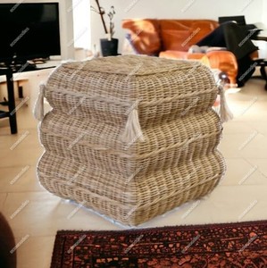 Tabouret en rotin tissé à la main pour meubles de maison ottoman unique en osier Tabouret d'appoint en rotin d'extérieur Console en incrustation d'os - Product Image 5