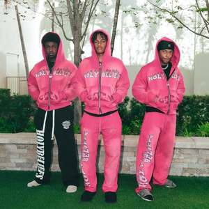 Ensemble de survêtement pour homme personnalisé, lourd, vintage, délavé à l'acide, broderie, style hip-hop, coupe ample, sweat-shirt à capuche court, streetwear, fermeture éclair - Product Image 1