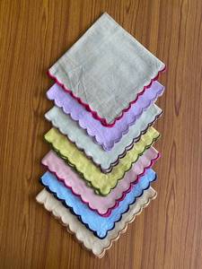 Mélanger et assortir des serviettes en lin pur avec broderie bord de pétoncles élégant linge de table côtier pour les dîners de mariage à manger - Product Image 4